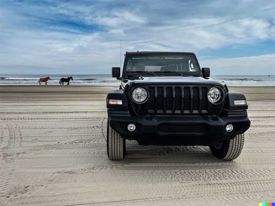 Jeep rental near the Corolla wild horses on Carova beach